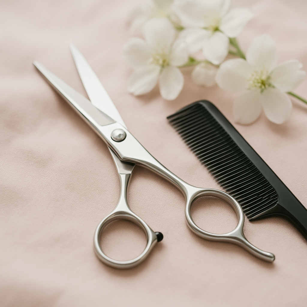 Professional hairdressing scissors and comb ready for a precision haircut